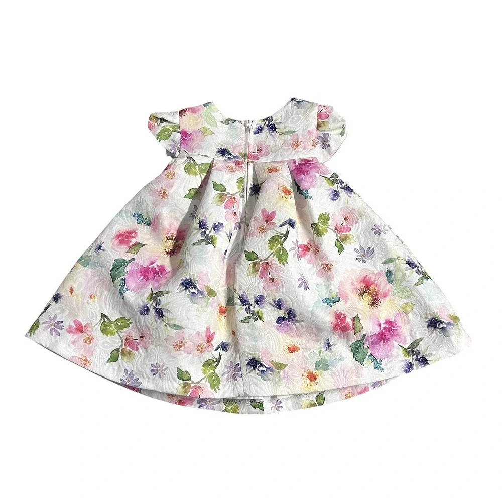 Bonnie Baby Girls Dress Floral Spring Summer 12 Months ‎ Bow Lined Textured Zip